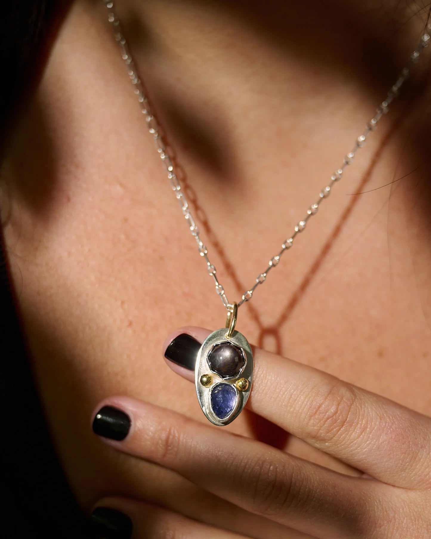 One of a Kind Star Sapphire and Iolite Pendant