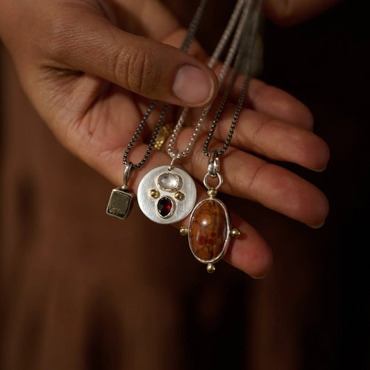 One of a Kind Medallion Pendant w/ Garnet and Moonstone