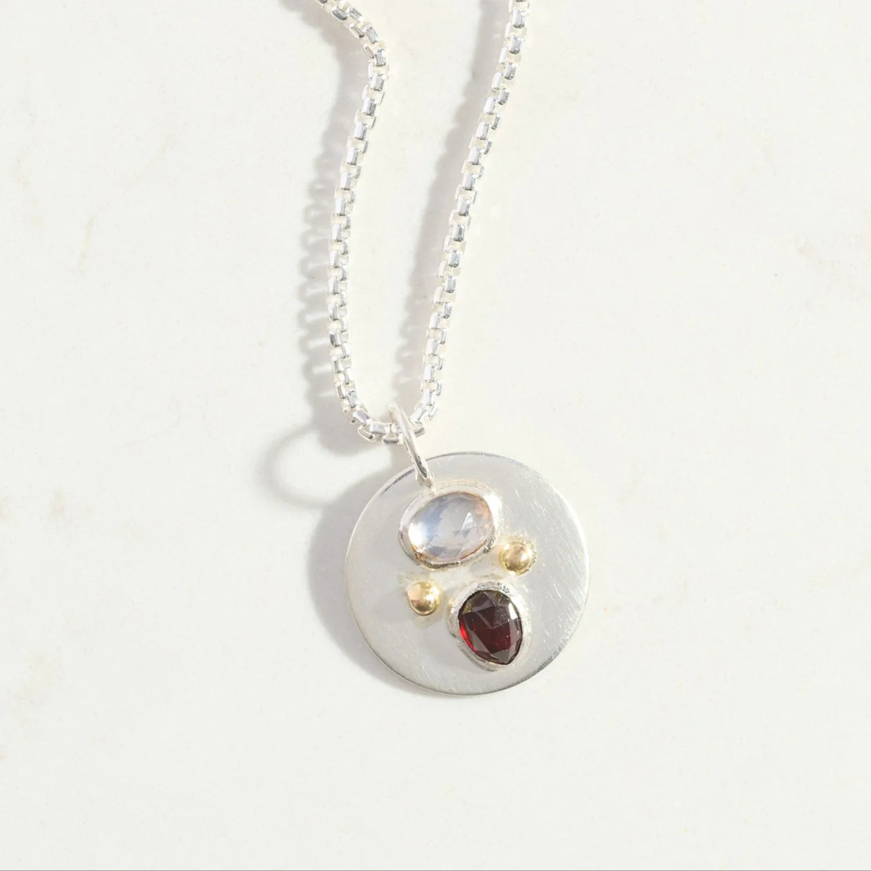 One of a Kind Medallion Pendant w/ Garnet and Moonstone
